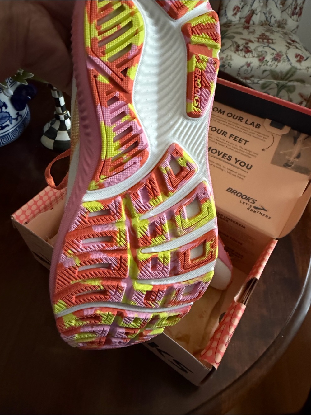 Brooks Women's White Pink Orange Athletic Running Shoes - Picture 3 of 4